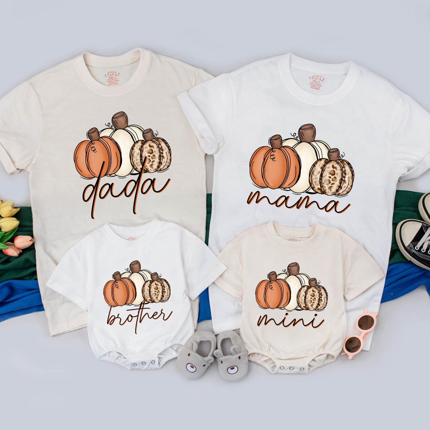 Personalized Pumpkin Family Matching T-Shirts for Thanksgiving Fall Outfits Mama and Me Little Pumpkin Rompers