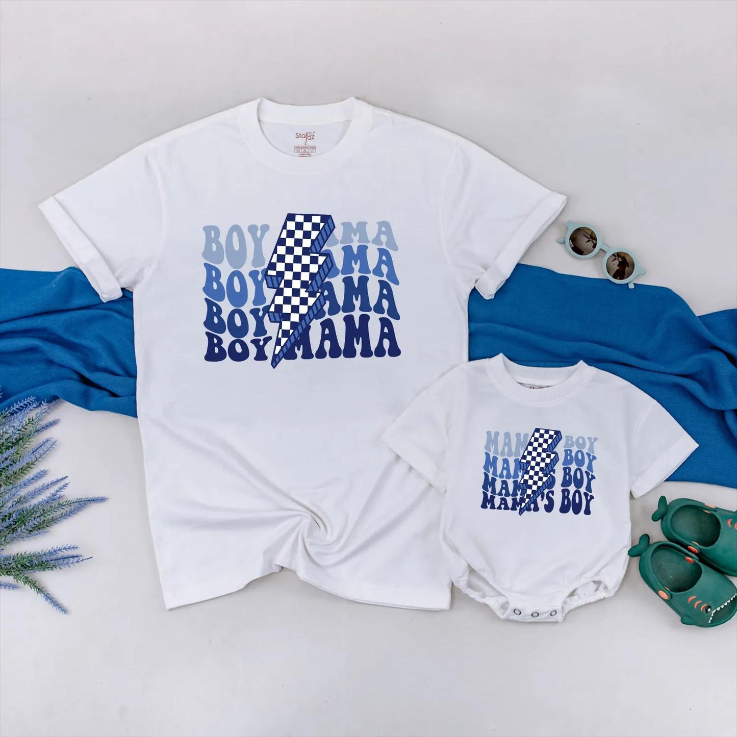 Boy Mama and Mamas Boy Matching Shirts Vintage Retro Checkered Outfit for Mother Son Set, Great Gift for Baby Boy and Mom