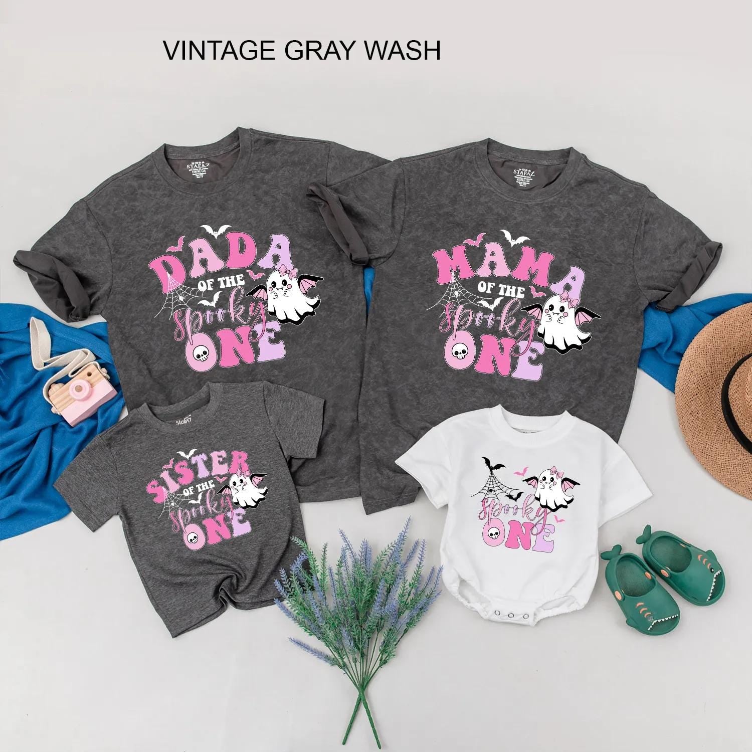 Custom Pink Halloween Birthday Shirt for Baby Girl Spooky One 1st Birthday Little Ghost Matching Family Outfit Cute Ghost Design