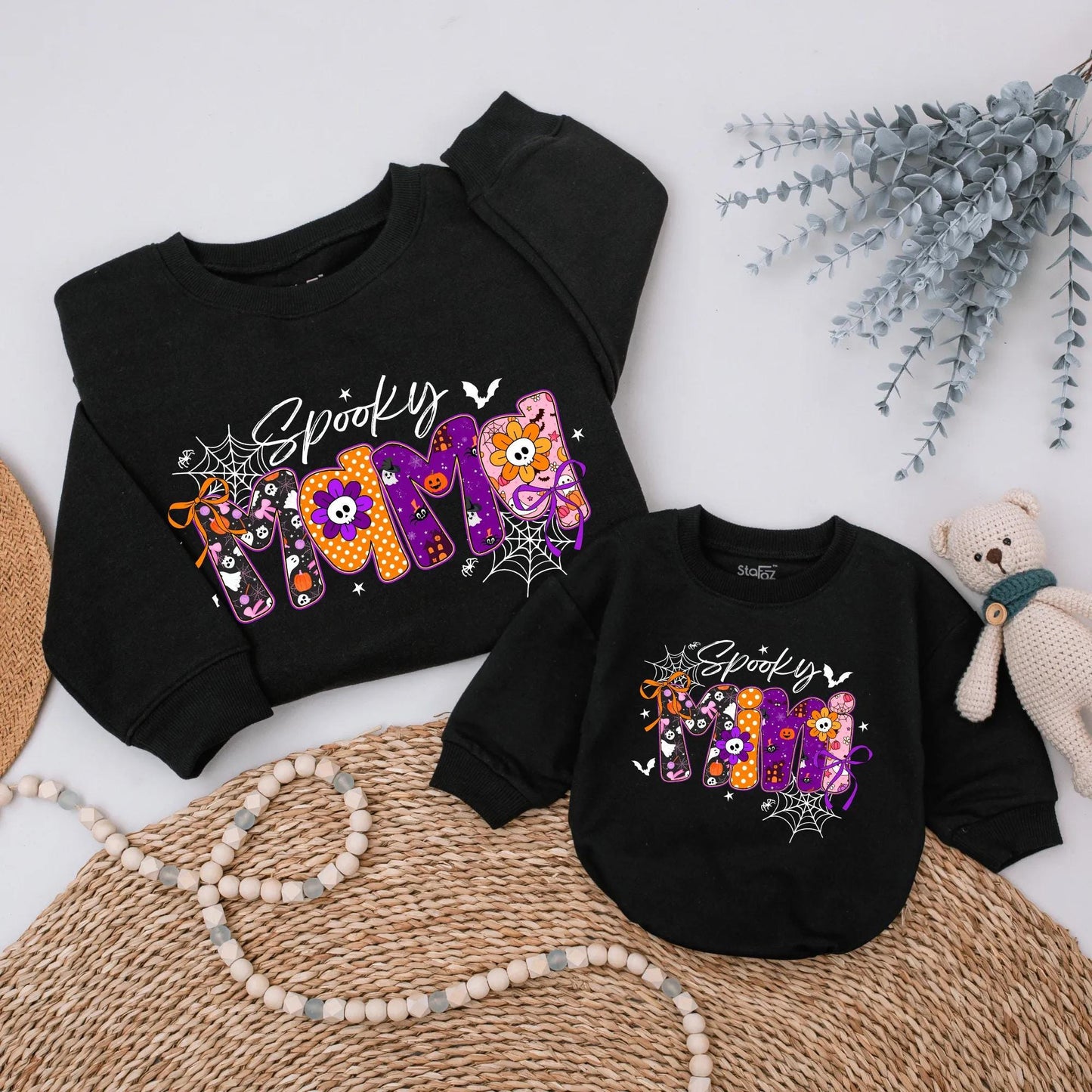 Spooky Mama and Mini Matching Halloween Sweatshirts, Custom Ghost Family Outfit, Cute Spooky Season Clothes, Baby Girl Shirt, Personalized Gift Idea