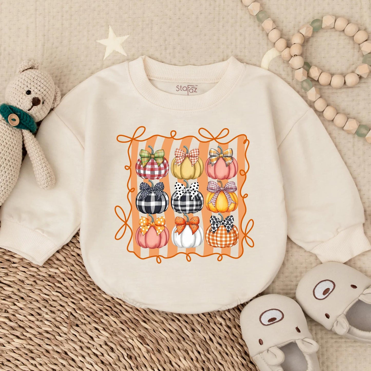 Cozy Thanksgiving Pumpkin Bow Baby Romper adorable fall toddler girl outfit soft comfortable infant clothes lovely holiday baby shower gift