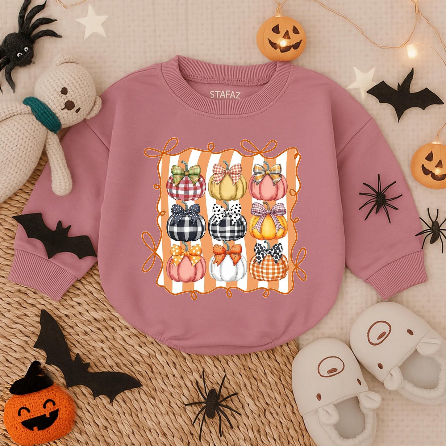 Cozy Thanksgiving Pumpkin Bow Baby Romper adorable fall toddler girl outfit soft comfortable infant clothes lovely holiday baby shower gift