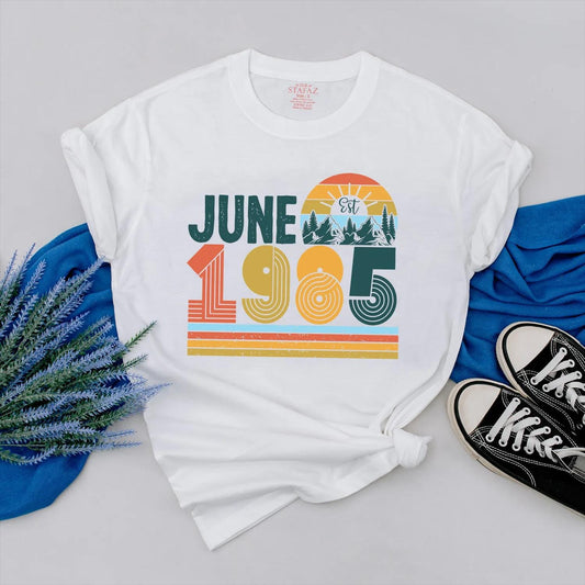 June 1985 Birthday Shirt for Her: Vintage 40th Birthday Outfit, Personalized Retro Est. Year Clothes, Gift for Women, Custom 80s Style