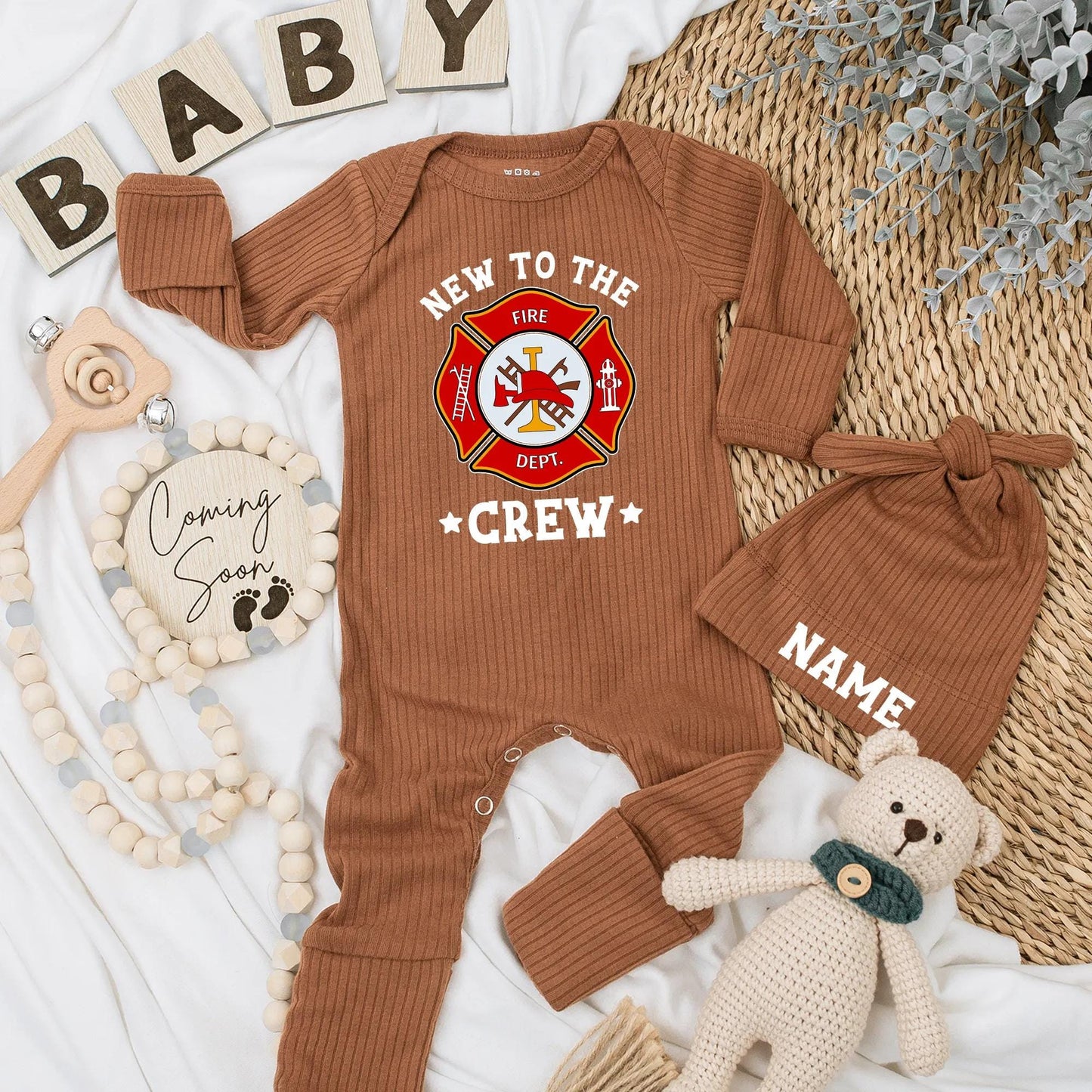 New to the Crew Firefighter Baby Bodysuit, Custom Newborn Fire Department Outfit, Adorable Fireman Dad Gift Soft Cotton Baby Clothes