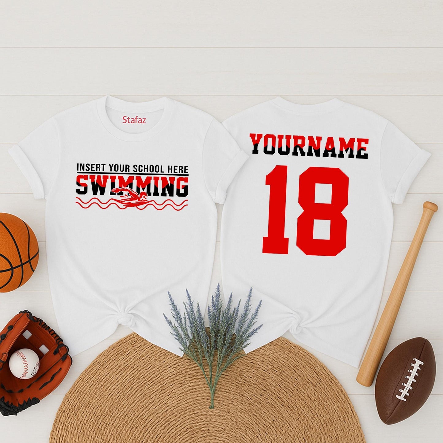 Personalized Swim Mom T-Shirt with Any Team Name and Number for Proud Sports Parent Swimmer Tee Gift for Her Comfortable Cotton