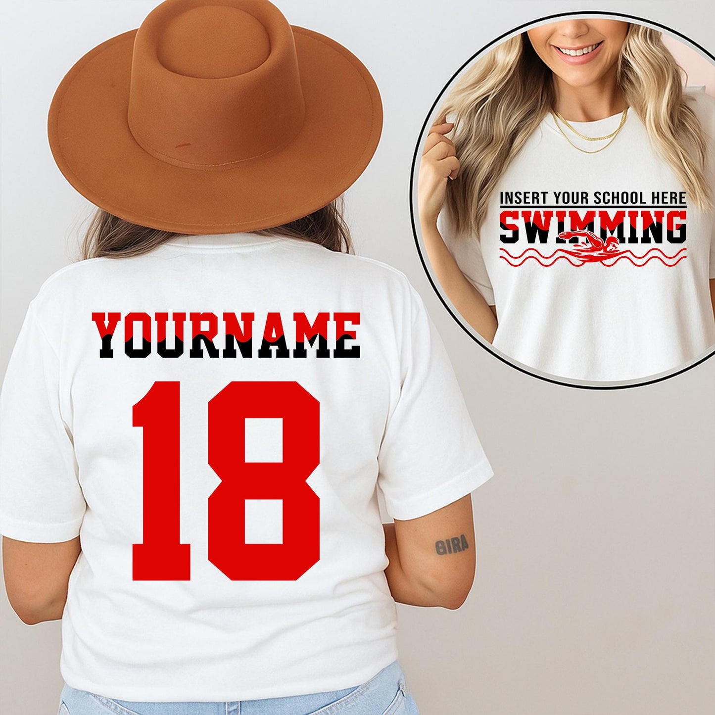 Personalized Swim Mom T-Shirt with Any Team Name and Number for Proud Sports Parent Swimmer Tee Gift for Her Comfortable Cotton