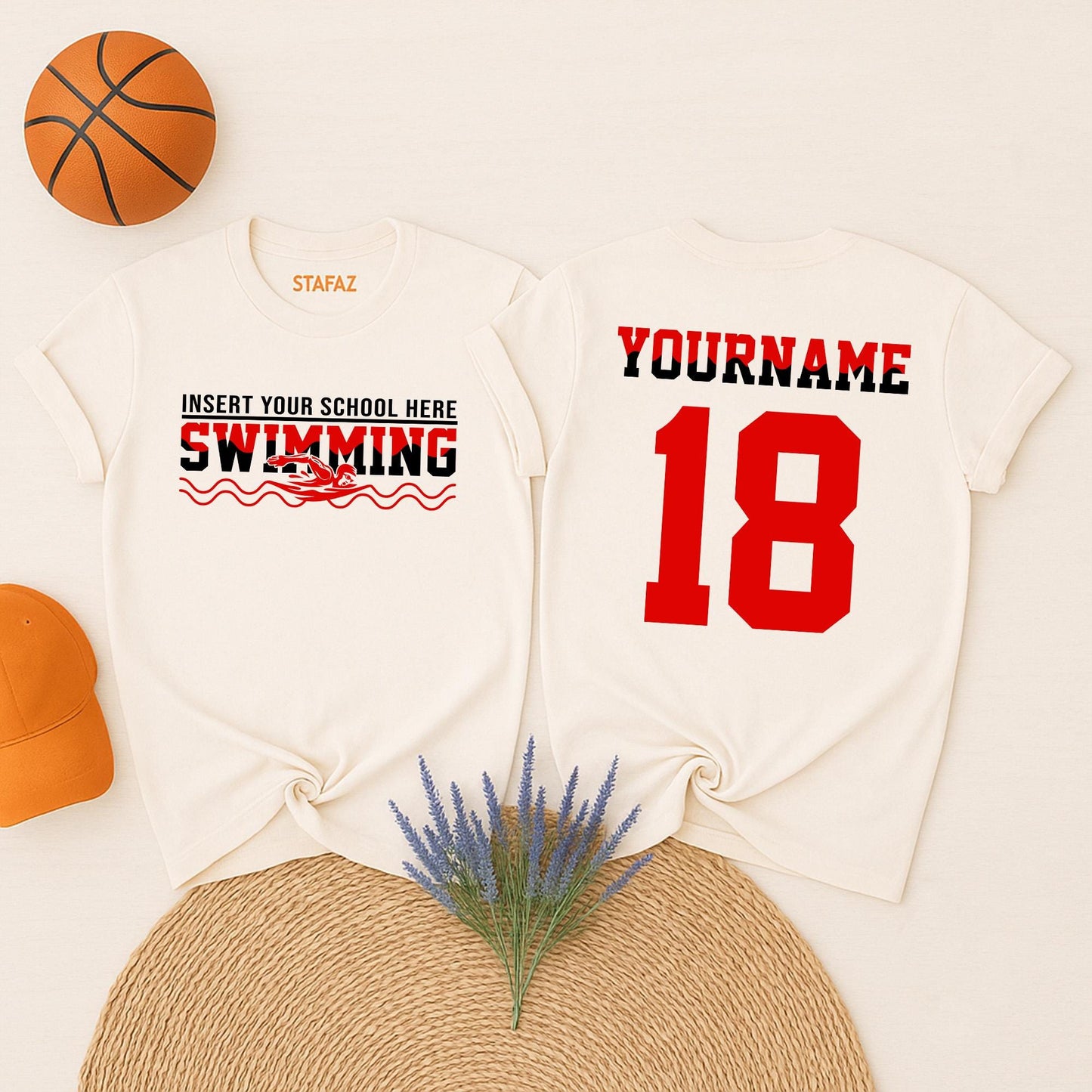 Personalized Swim Mom T-Shirt with Any Team Name and Number for Proud Sports Parent Swimmer Tee Gift for Her Comfortable Cotton