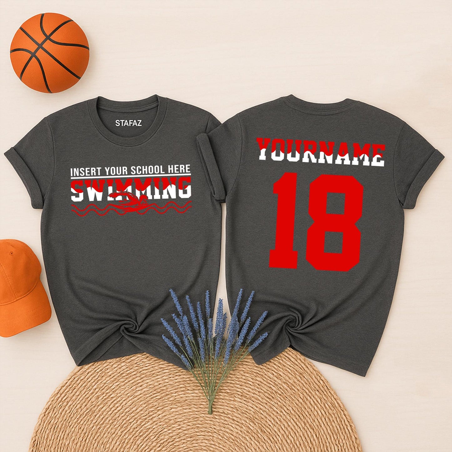 Personalized Swim Mom T-Shirt with Any Team Name and Number for Proud Sports Parent Swimmer Tee Gift for Her Comfortable Cotton