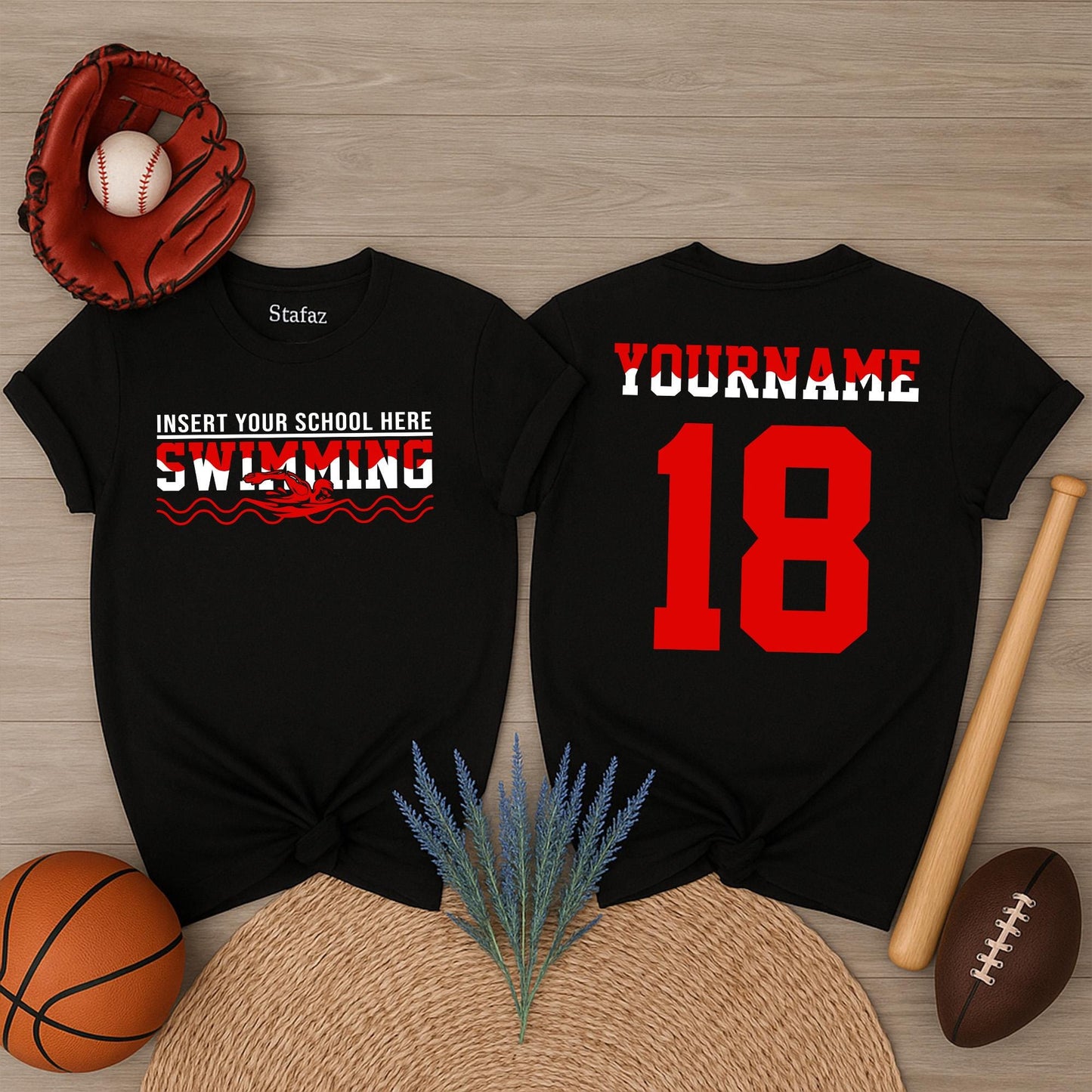 Personalized Swim Mom T-Shirt with Any Team Name and Number for Proud Sports Parent Swimmer Tee Gift for Her Comfortable Cotton