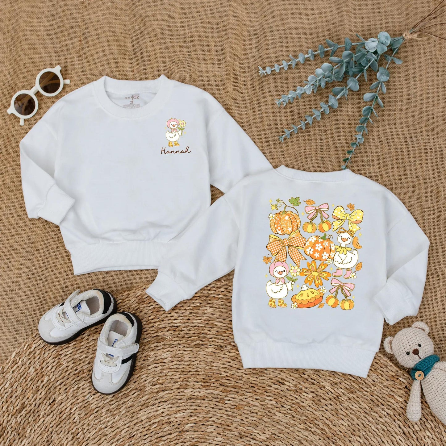 Personalized Baby Girl Fall Goose Romper with Custom Name for Autumn Pumpkin Season First Fall Outfit Newborn Bubble Bodysuit Gift Idea