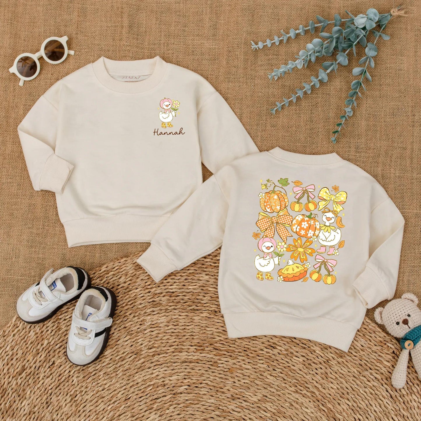 Personalized Baby Girl Fall Goose Romper with Custom Name for Autumn Pumpkin Season First Fall Outfit Newborn Bubble Bodysuit Gift Idea
