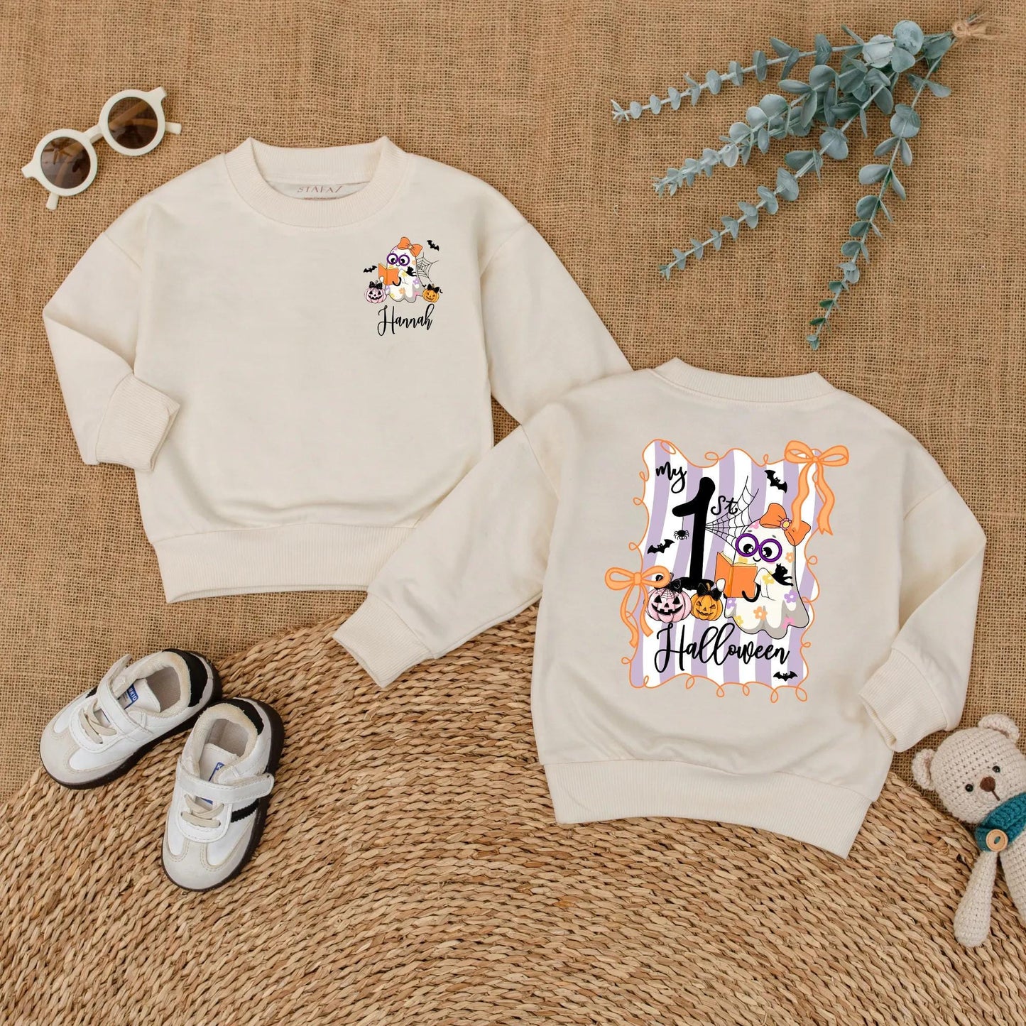 Custom My First Halloween Ghost Romper Baby Girl Outfit Personalized Name Fall Gift 1st Birthday Cute Ghost Design Soft Cotton