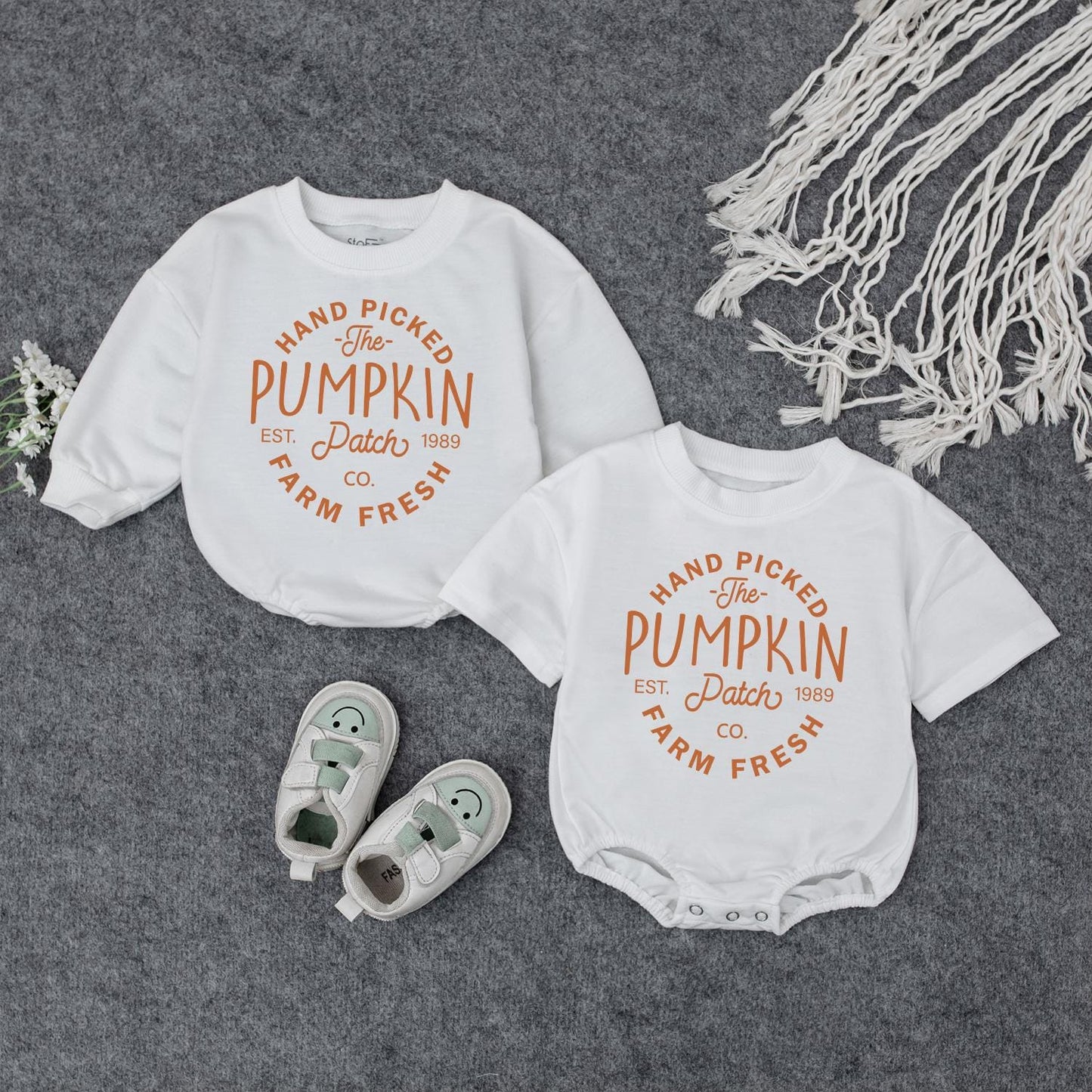 Baby Pumpkin Patch Fall Outfit, Farm Fresh Pumpkins Sweatshirt, Toddler Halloween Tee, Baby Girl & Boy Romper, Autumn Colors