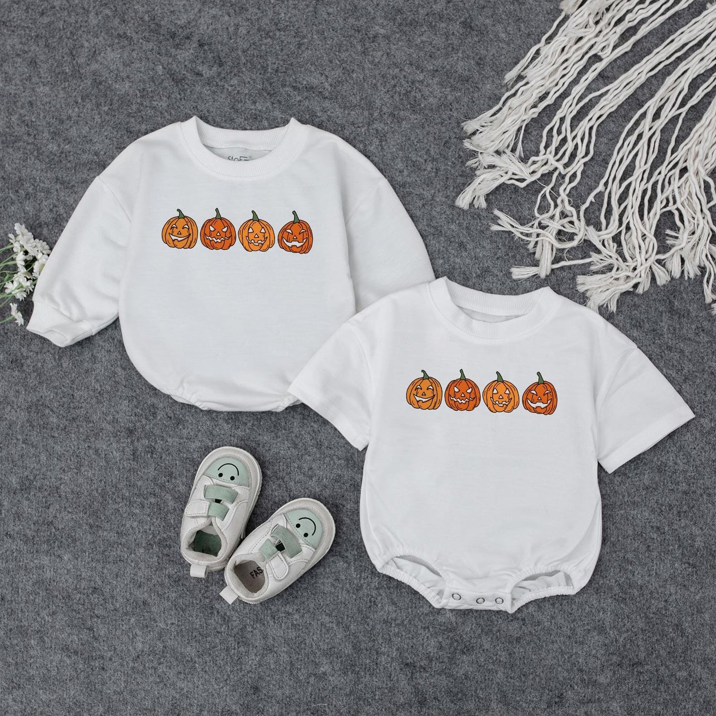 Cute Pumpkin Jack-o-Lantern Baby Romper Toddler Sweatshirt Halloween Kid T-Shirt Newborn Bodysuit Spooky Season Autumn Apparel