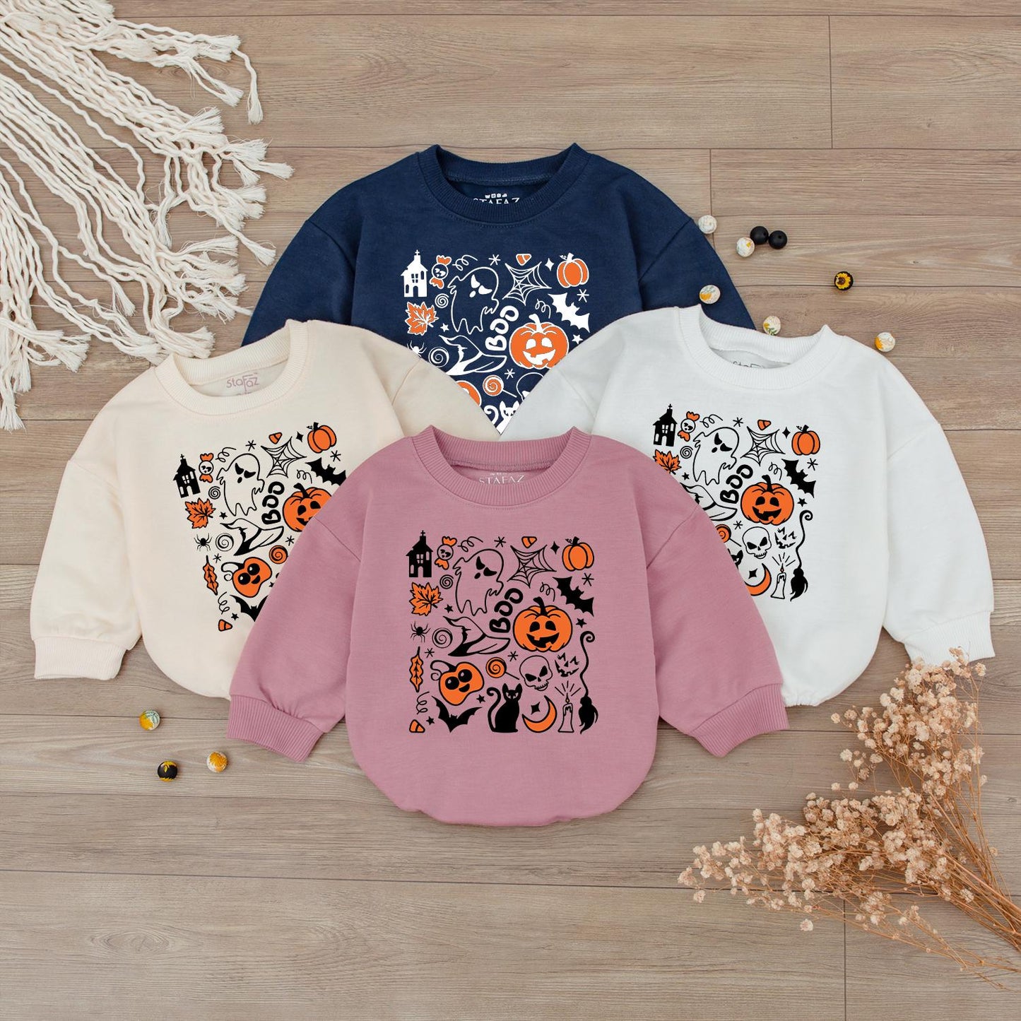 Retro Halloween Baby Sweatshirt & Romper Set: Cute Ghost & Pumpkin Design for Newborns, Toddlers, Fall Baby Clothes, Halloween Gifts