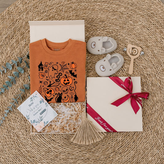 Retro Halloween Baby Sweatshirt & Romper Set: Cute Ghost & Pumpkin Design for Newborns, Toddlers, Fall Baby Clothes, Halloween Gifts