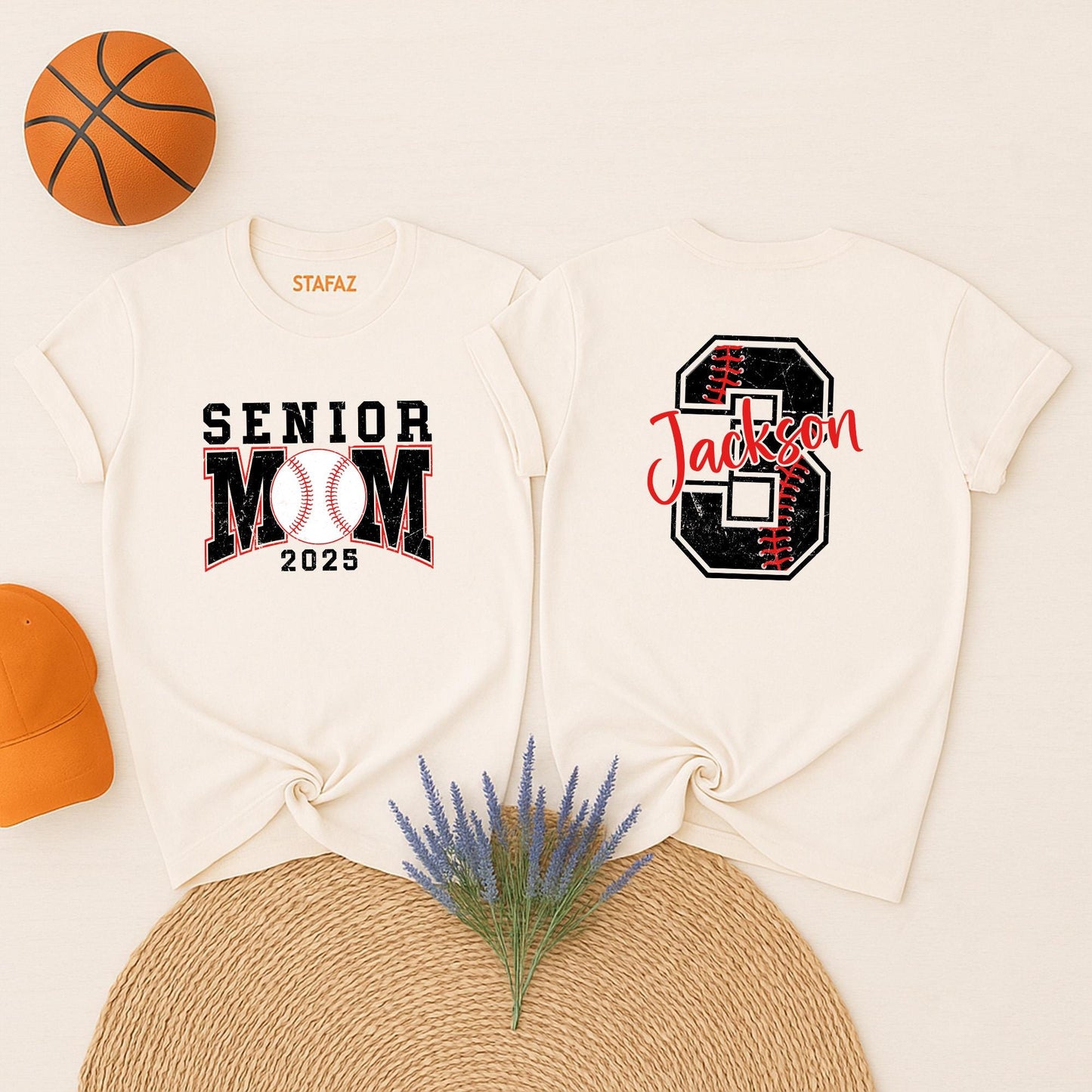 Custom Senior Baseball Mom T-Shirt Personalized Name Number Baseball Mama Tee School Team Name Gift