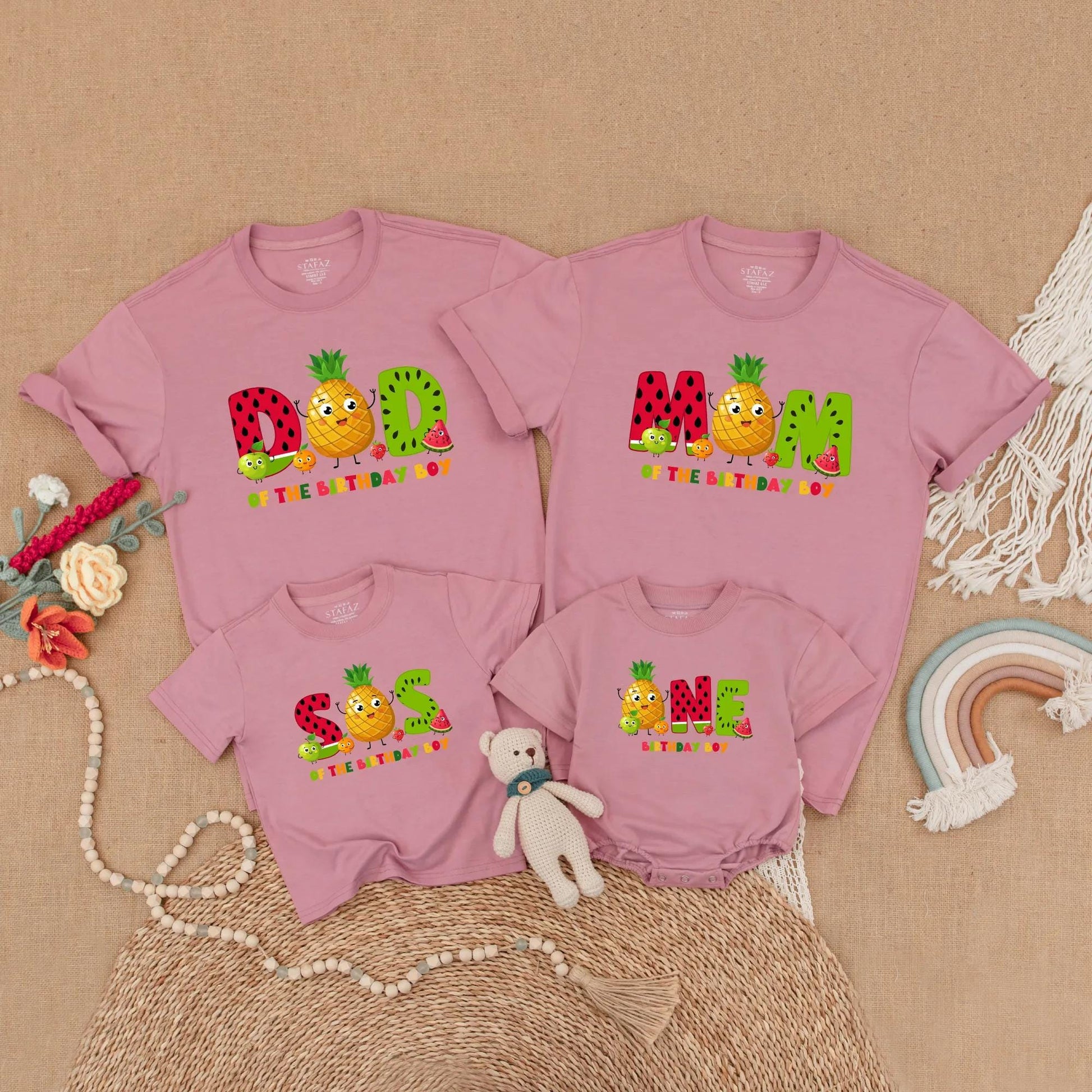 Fruit Birthday Family Matching Shirts Summer Theme First Birthday Outfits for Mom Dad and Birthday Boy Fruit Theme Party