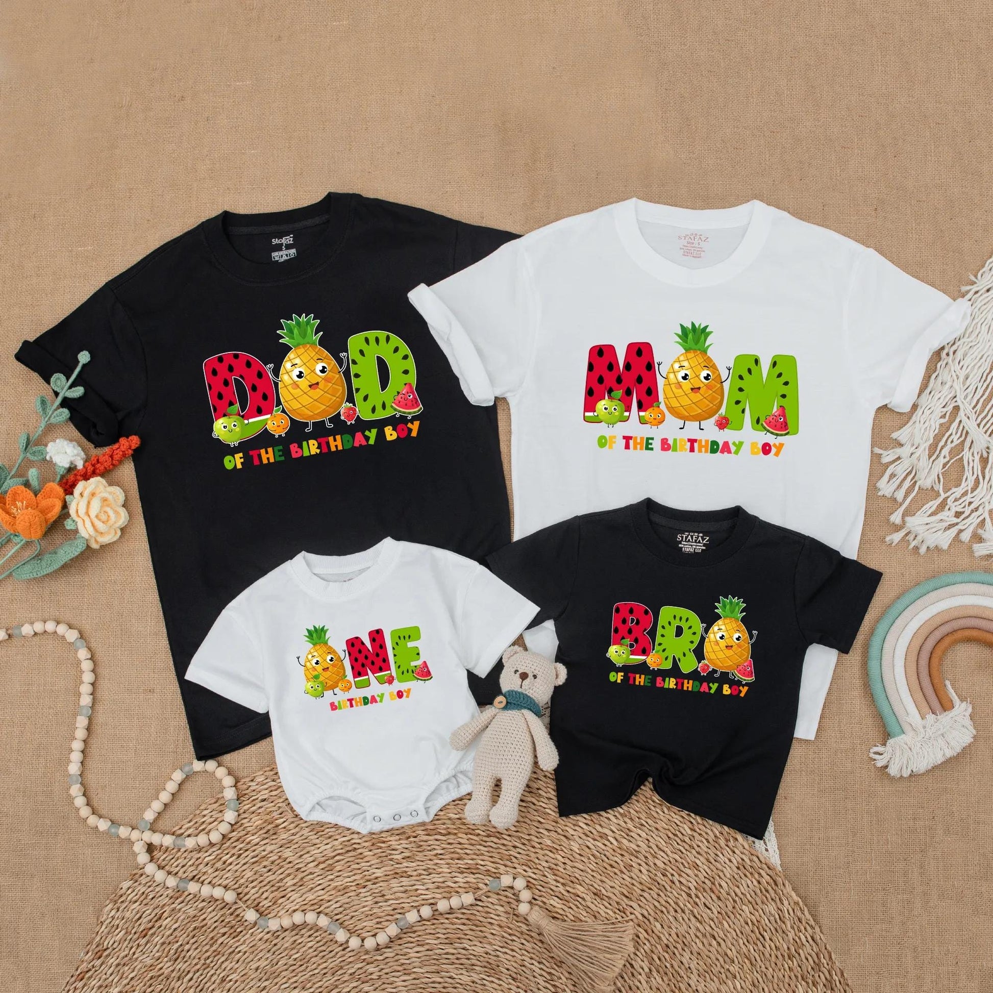 Fruit Birthday Family Matching Shirts Summer Theme First Birthday Outfits for Mom Dad and Birthday Boy Fruit Theme Party