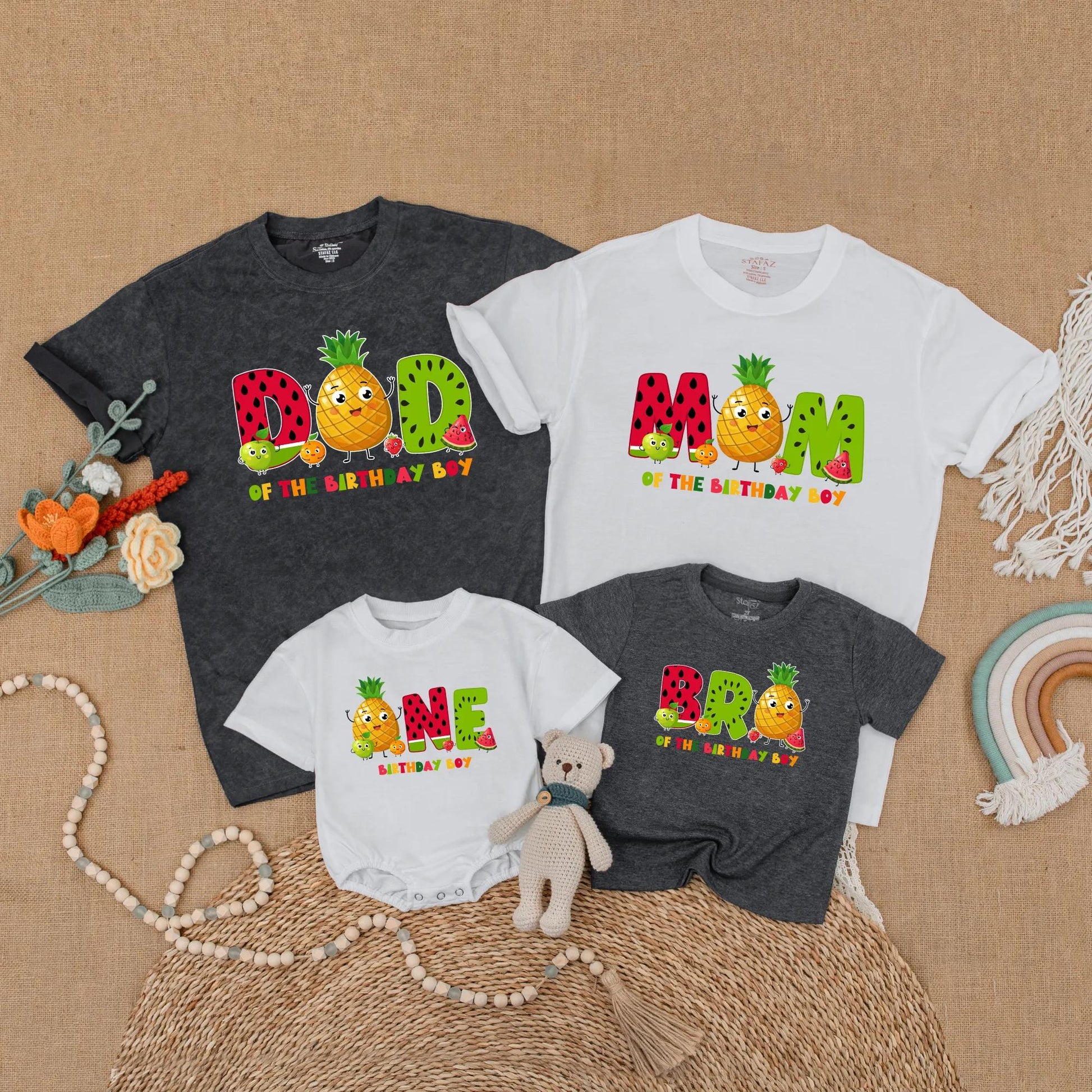 Fruit Birthday Family Matching Shirts Summer Theme First Birthday Outfits for Mom Dad and Birthday Boy Fruit Theme Party