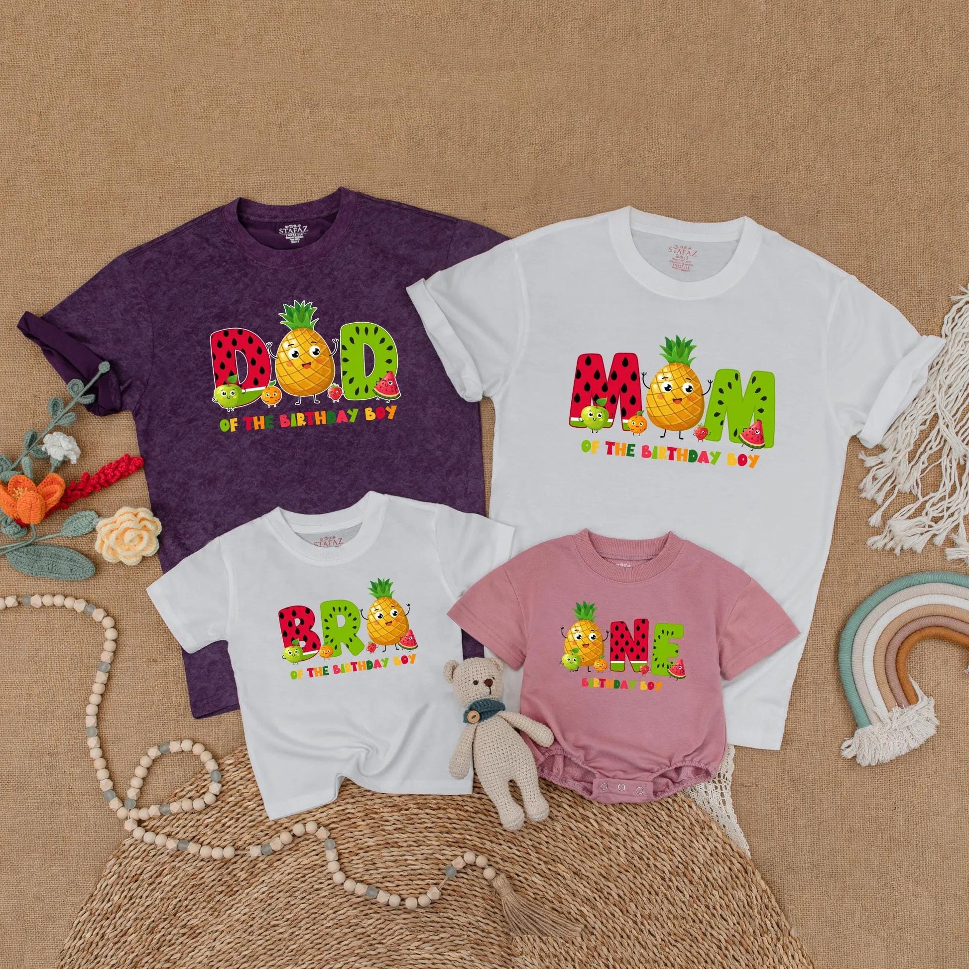 Fruit Birthday Family Matching Shirts Summer Theme First Birthday Outfits for Mom Dad and Birthday Boy Fruit Theme Party