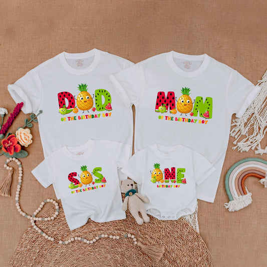 Fruit Birthday Family Matching Shirts Summer Theme First Birthday Outfits for Mom Dad and Birthday Boy Fruit Theme Party