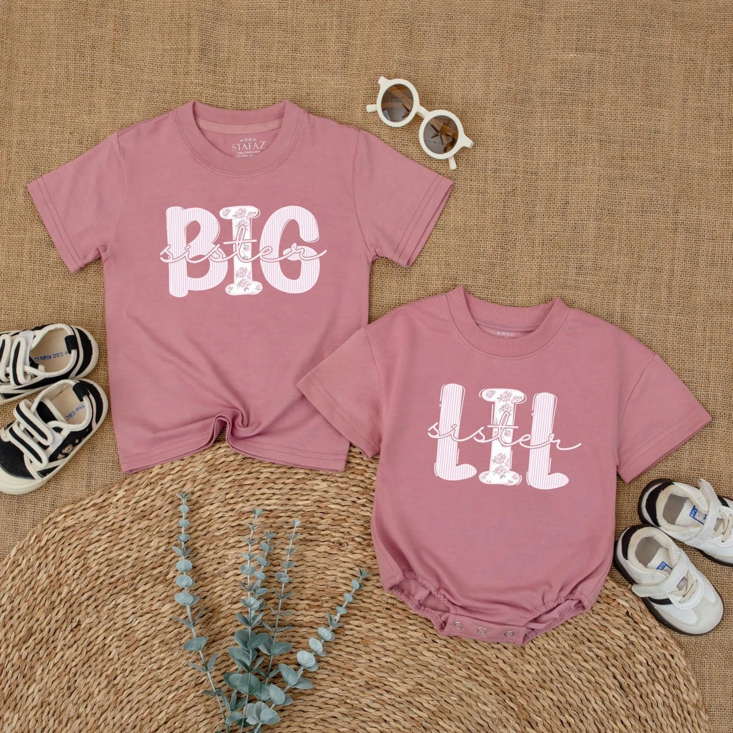 Big Sister Lil Sister Matching Outfit, Cute Baby Bodysuit & Toddler Shirt Set, Trendy Sibling Reveal Gift for Girls, Pink & White, Comfy Cotton (139 chars)