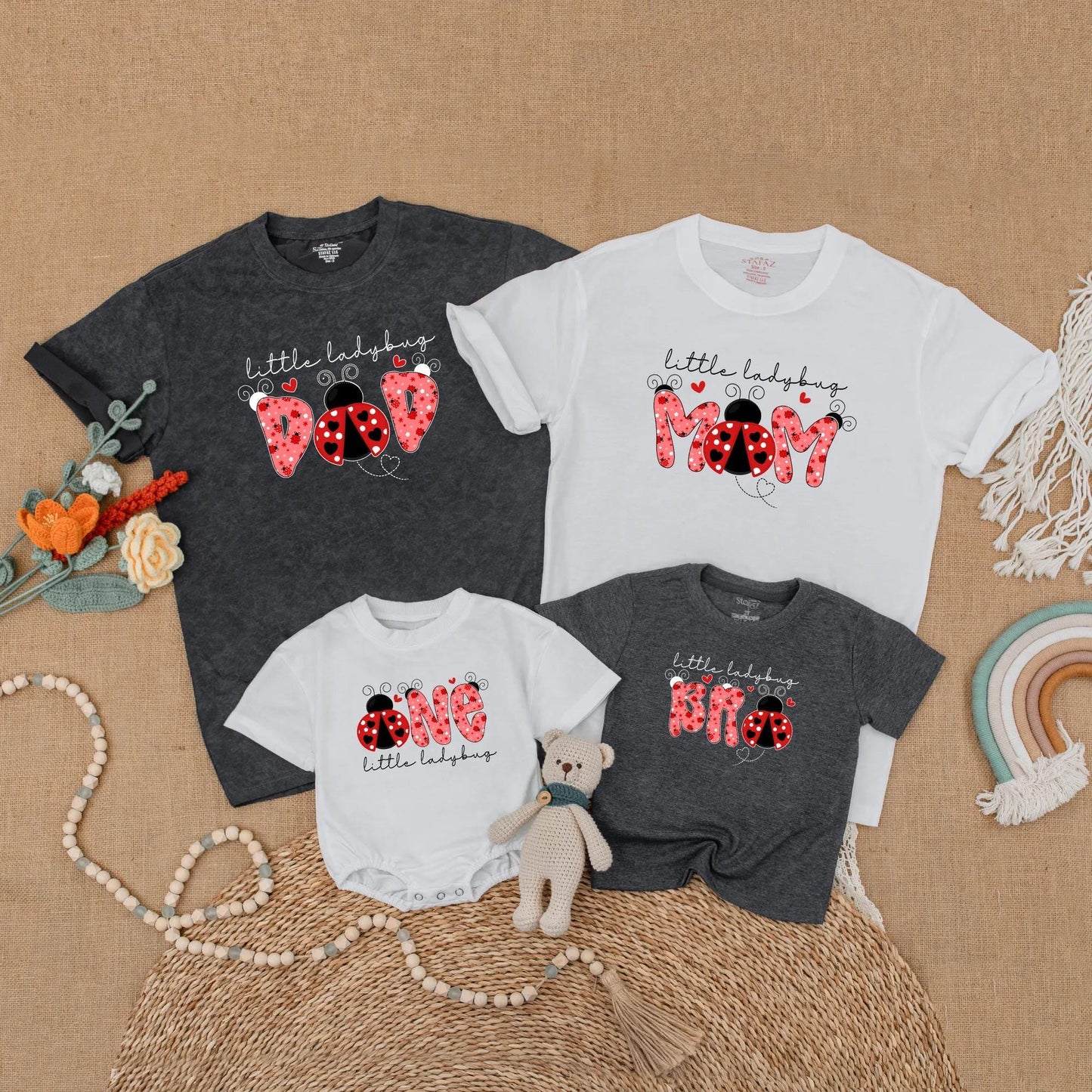 Matching Ladybug Birthday Family Shirts, First Birthday Girl Outfits, Mommy and Me Ladybug Theme, Toddler Romper