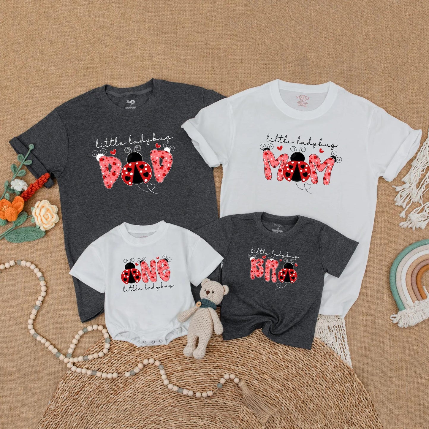 Matching Ladybug Birthday Family Shirts, First Birthday Girl Outfits, Mommy and Me Ladybug Theme, Toddler Romper