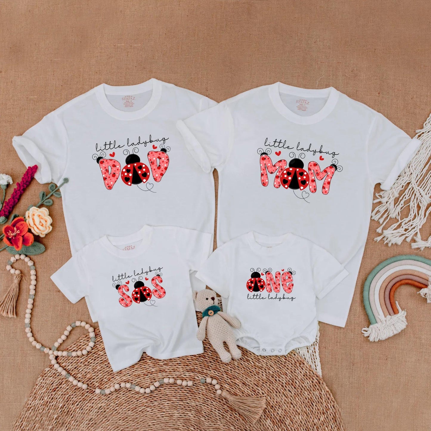 Matching Ladybug Birthday Family Shirts, First Birthday Girl Outfits, Mommy and Me Ladybug Theme, Toddler Romper
