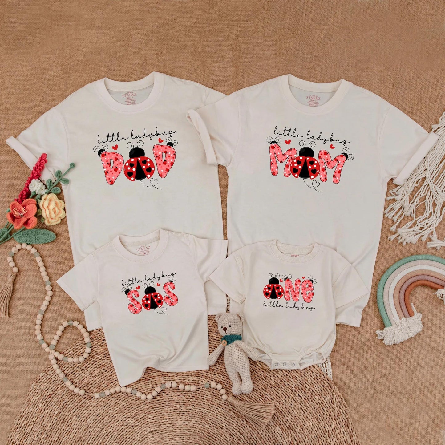 Matching Ladybug Birthday Family Shirts, First Birthday Girl Outfits, Mommy and Me Ladybug Theme, Toddler Romper