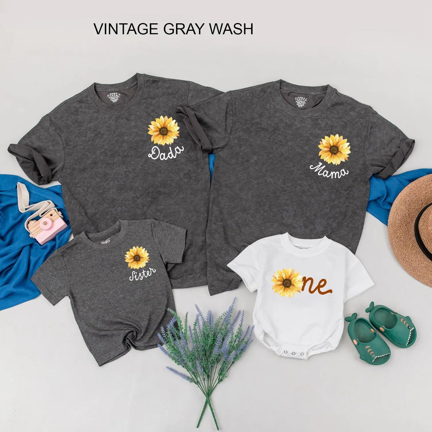 Sunflower Birthday Family Matching Shirts & Little Sunflower Romper for 1st Birthday Girl Personalized Flower Outfits