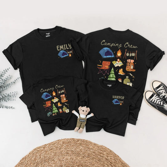 Camping Crew Matching Family Shirts Custom Outdoor Summer Camp Trip Outfits Nature Lover Gifts Campfire Tees