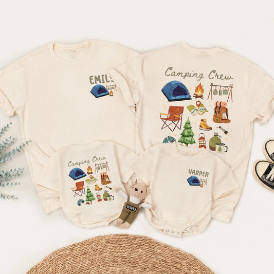 Camping Crew Matching Family Shirts Custom Outdoor Summer Camp Trip Outfits Nature Lover Gifts Campfire Tees