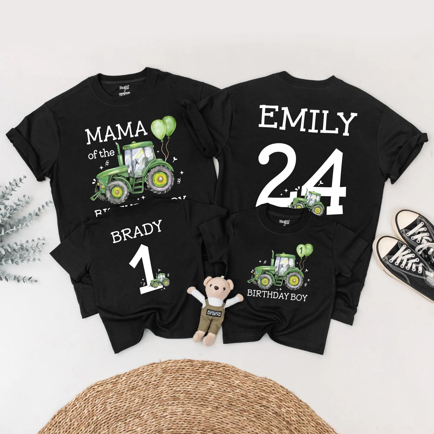 Green Tractor Birthday Matching Family Outfits Custom 1st Birthday Boy Shirt Farm Party Gift for Little Farmer
