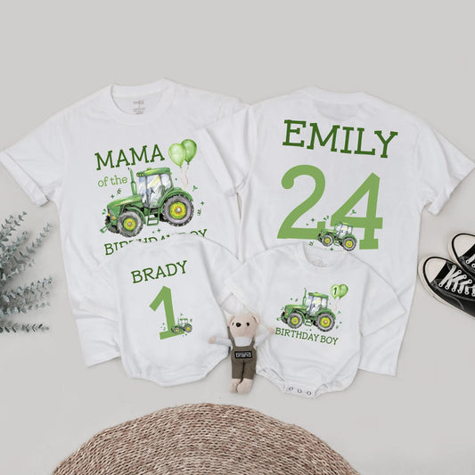 Green Tractor Birthday Matching Family Outfits Custom 1st Birthday Boy Shirt Farm Party Gift for Little Farmer