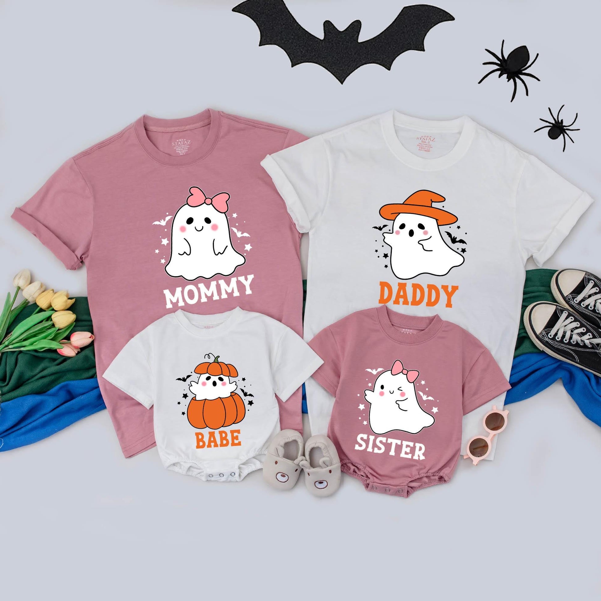 Personalized Spooky Ghost Boo Halloween Family Matching T-Shirts Birthday Party Outfits Mom Dad Kids Toddler Baby Gifts