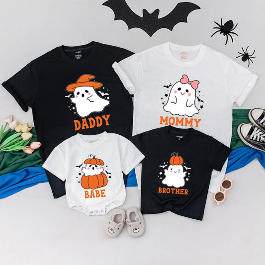 Personalized Spooky Ghost Boo Halloween Family Matching T-Shirts Birthday Party Outfits Mom Dad Kids Toddler Baby Gifts