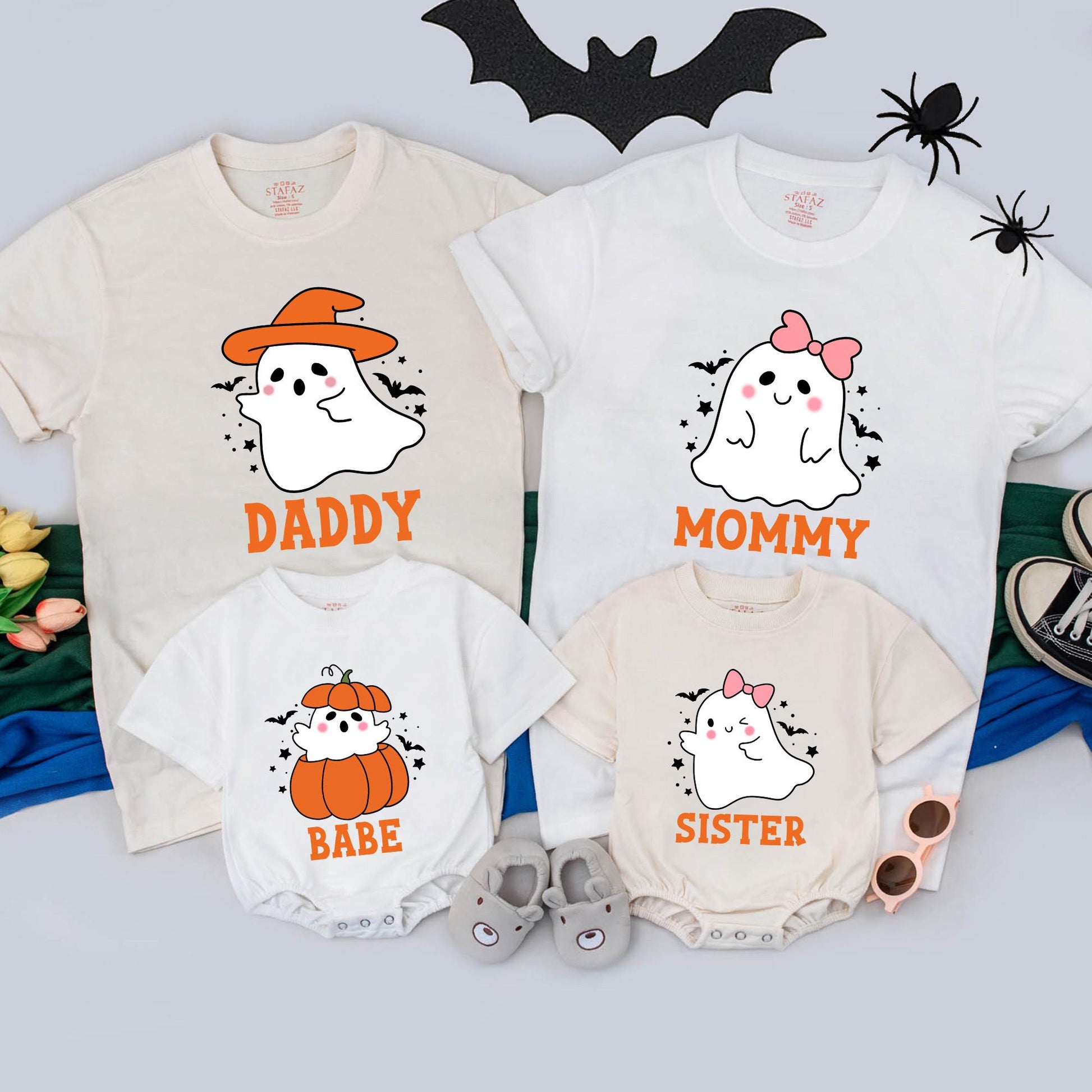 Personalized Spooky Ghost Boo Halloween Family Matching T-Shirts Birthday Party Outfits Mom Dad Kids Toddler Baby Gifts