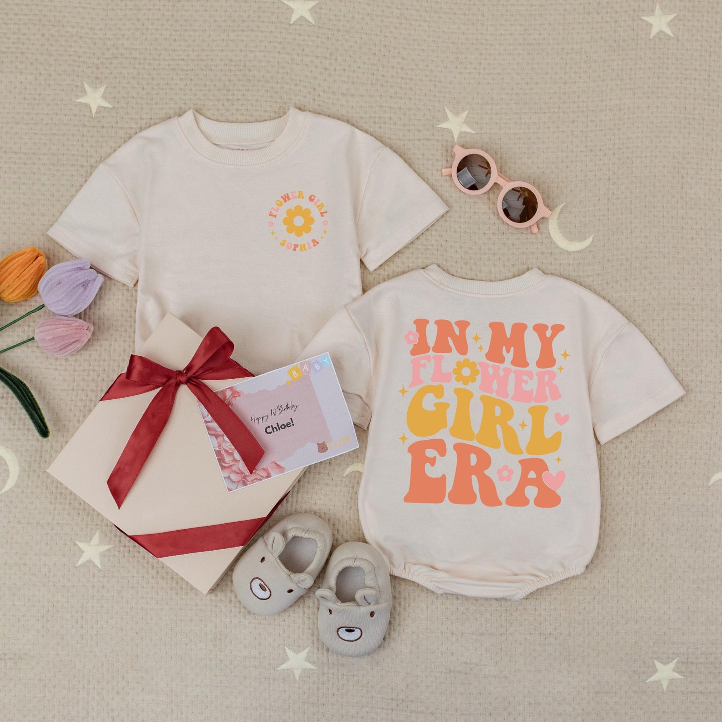 Personalized Name In My Flower Girl Era Baby Romper Adorable First Birthday Bubble Babysuit for Girls Milestone Celebration Gift