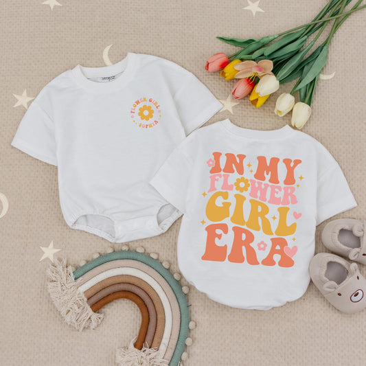 Personalized Name In My Flower Girl Era Baby Romper Adorable First Birthday Bubble Babysuit for Girls Milestone Celebration Gift