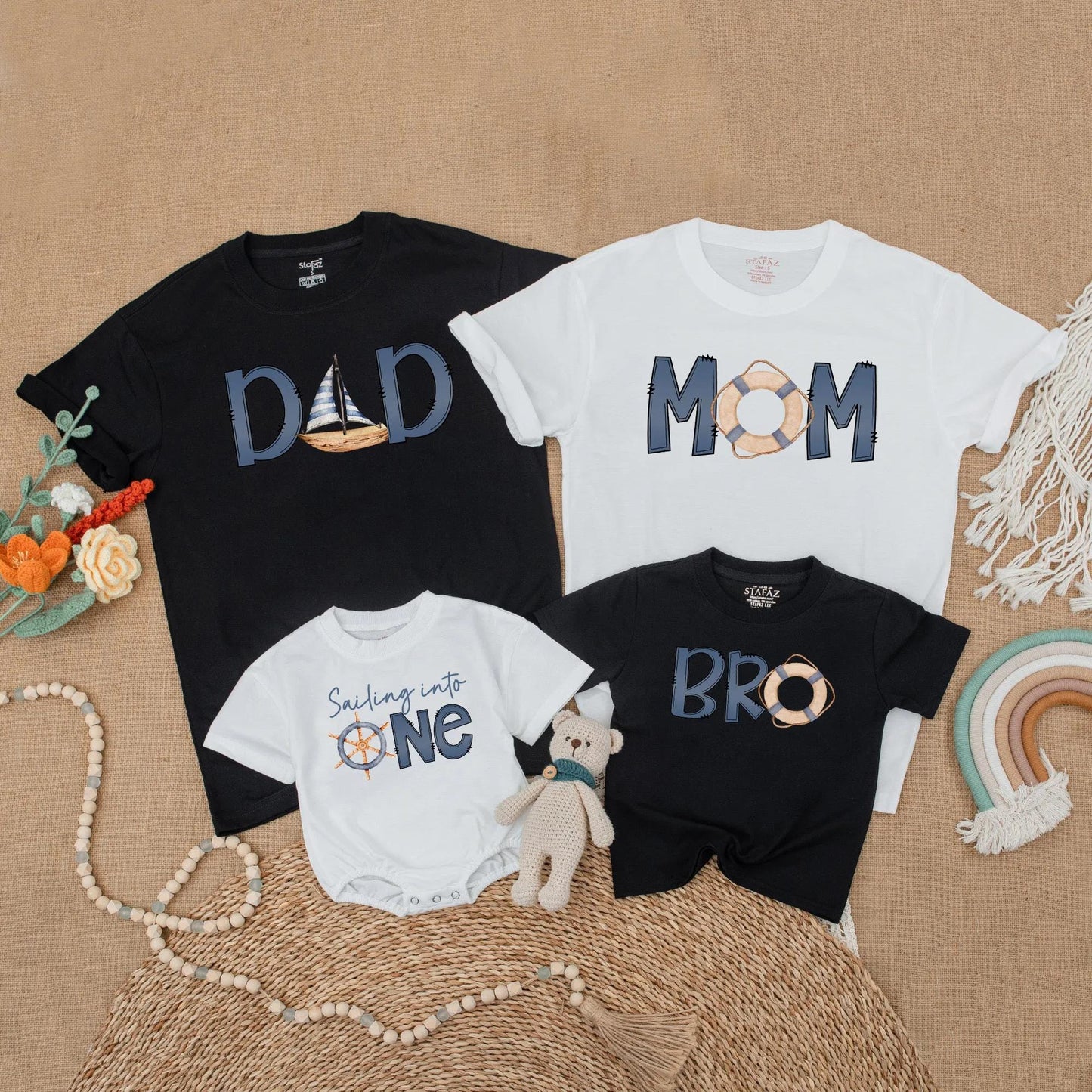Sailing Into One Birthday Matching Family Shirts, Ahoy Nautical Theme, Custom Name 1st Birthday Boy Outfit, Ocean Adventure Cake Smash, First Mate Party