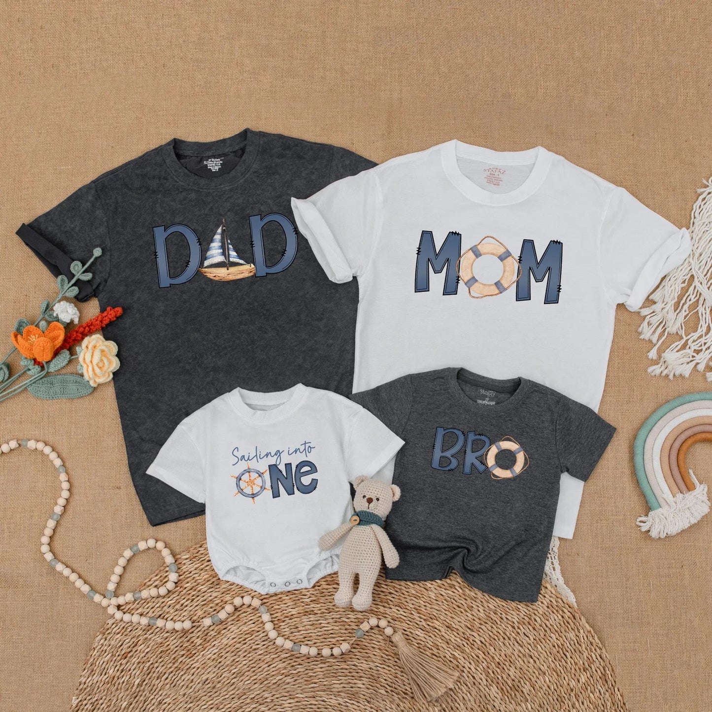 Sailing Into One Birthday Matching Family Shirts, Ahoy Nautical Theme, Custom Name 1st Birthday Boy Outfit, Ocean Adventure Cake Smash, First Mate Party