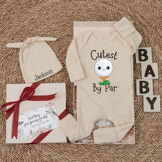 Cutest By Par Funny Golf Baby Bodysuit Personalized Name Baby Shower Gift for Golfer Parents Cute Newborn Outfit Soft Cotton