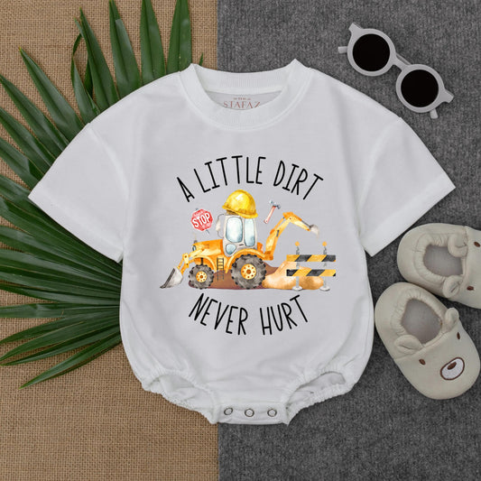Farm Boy Tractor Bodysuit Romper Country Style "A Little Dirt Never Hurt" Baby Boy Clothes Green Tractor Outfit Infant