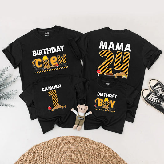 Matching Construction Birthday Crew Shirts, Custom Camden 1st Birthday Outfit for Baby Boy, Digging It Truck Theme, Black & Yellow