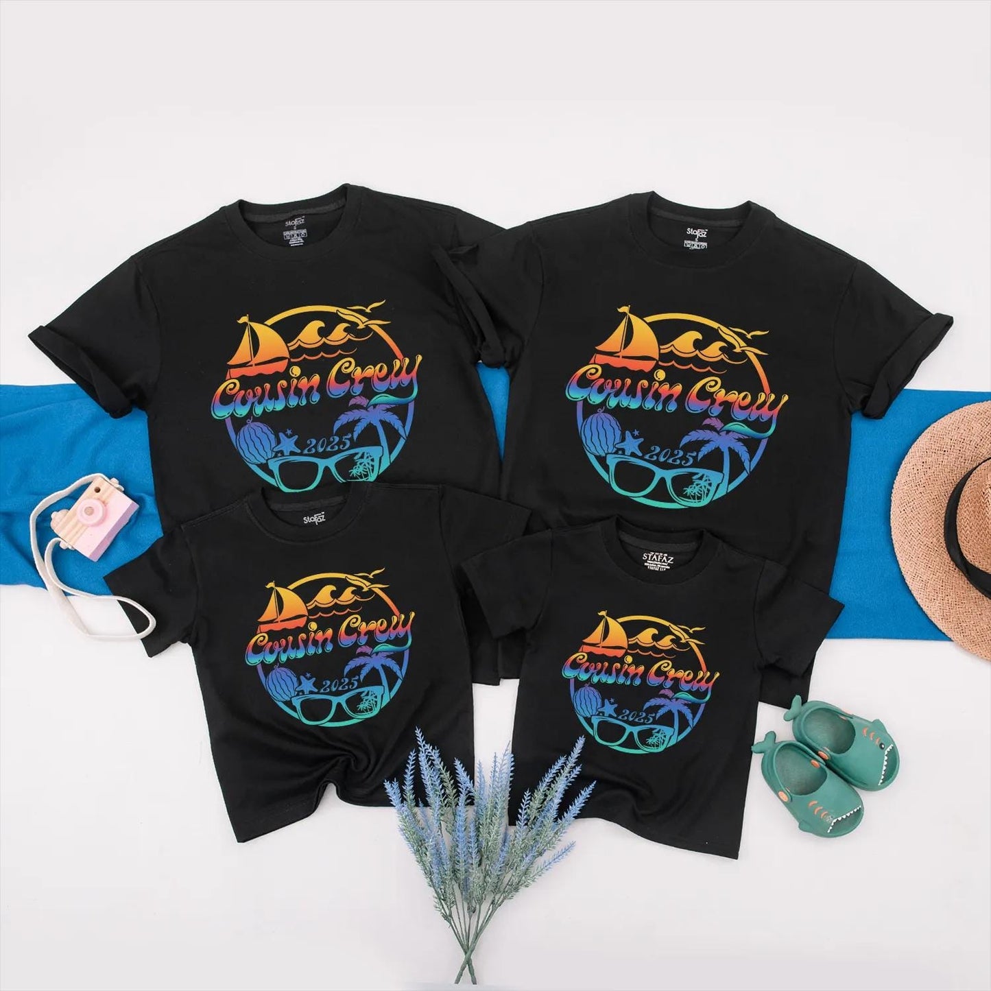 Cousin Crew 2025 Matching Family Beach Tropical Outfits Summer Vacation Cruise Retro Cousin Shirts for Kids