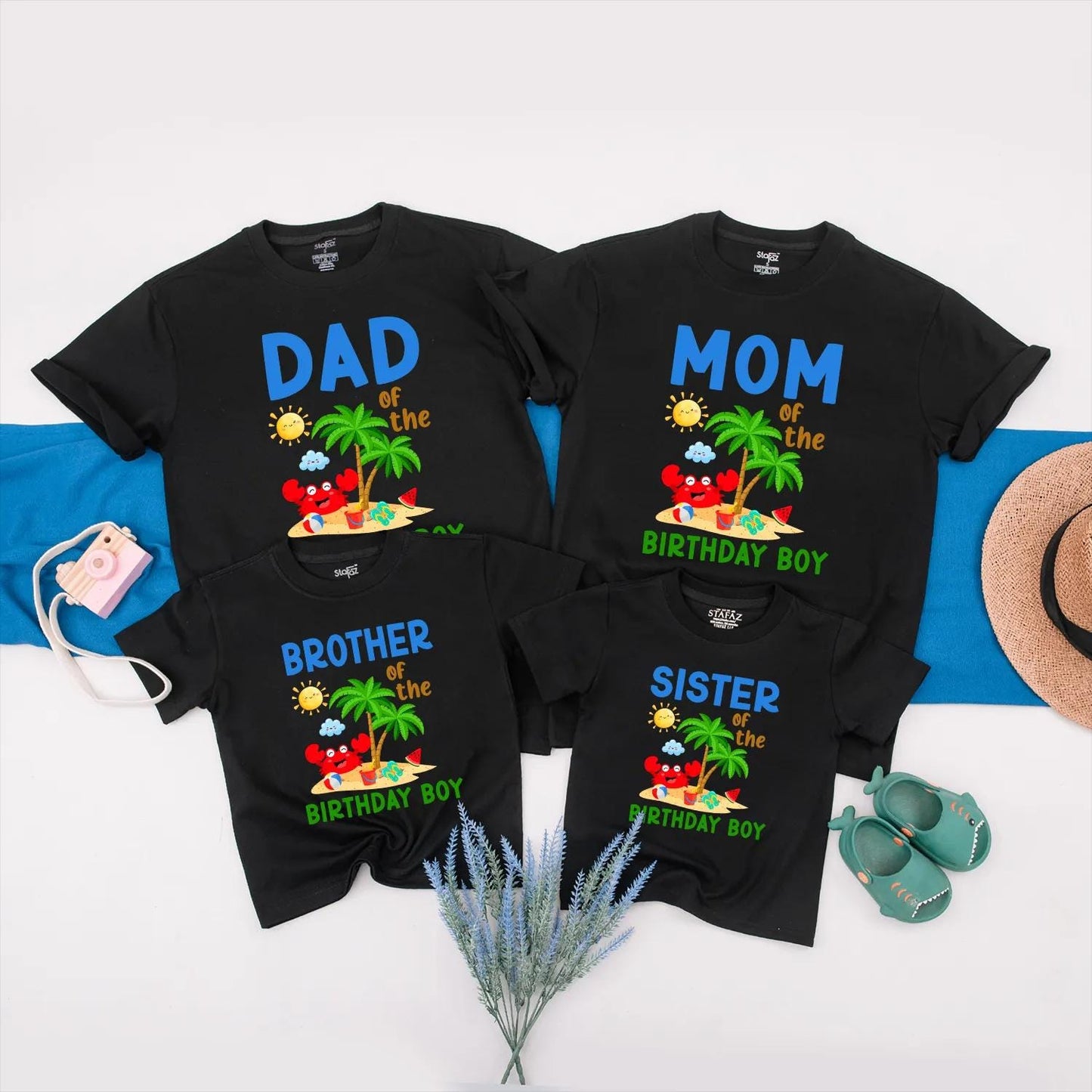 Beach Birthday Family Matching Shirts Crab and Beach Ball Summer Party Outfits Custom Gift for 1st Birthday Boy