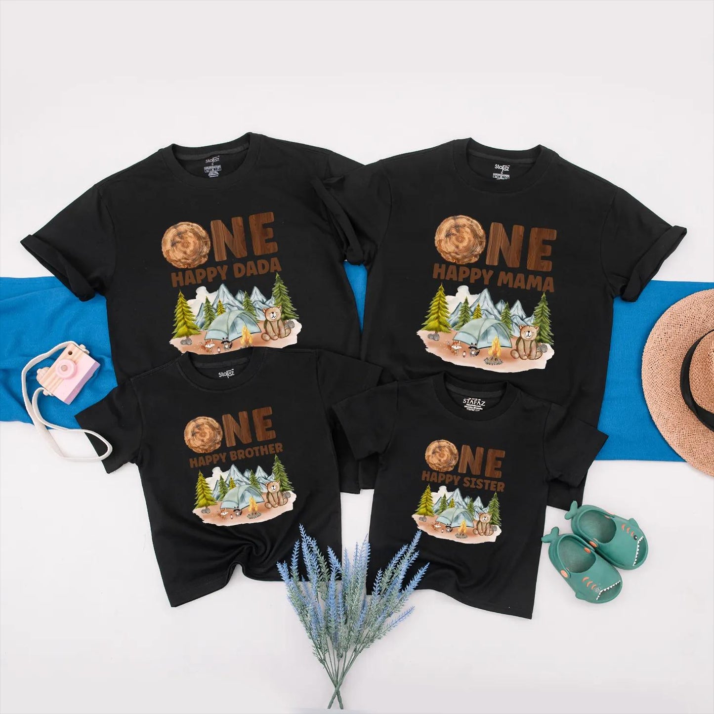 Matching Family Camping First Birthday Shirts, One Happy Camper Outfit, Personalized 1st Birthday Boy Tee, Custom Name, Camp Party Clothes