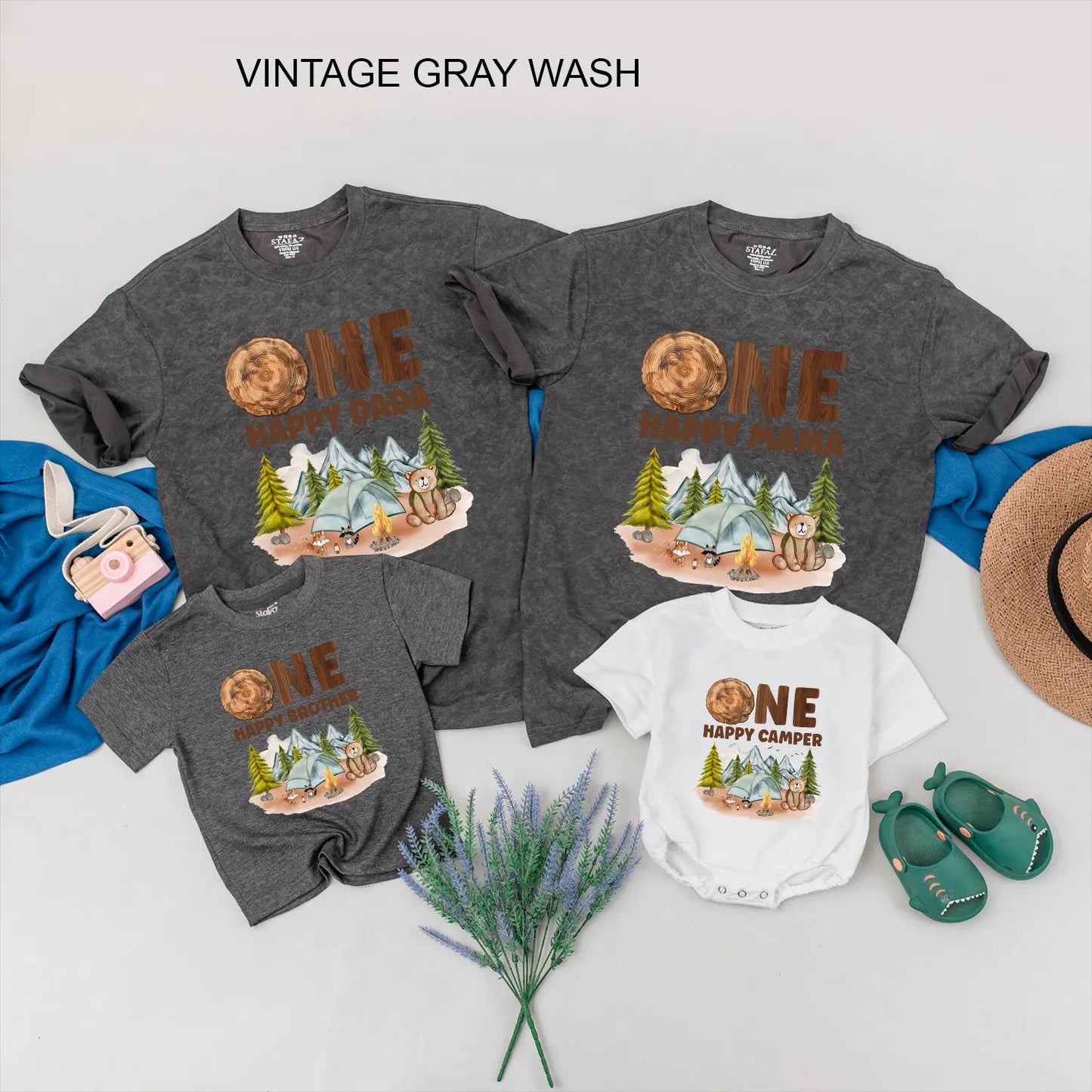 Matching Family Camping First Birthday Shirts, One Happy Camper Outfit, Personalized 1st Birthday Boy Tee, Custom Name, Camp Party Clothes